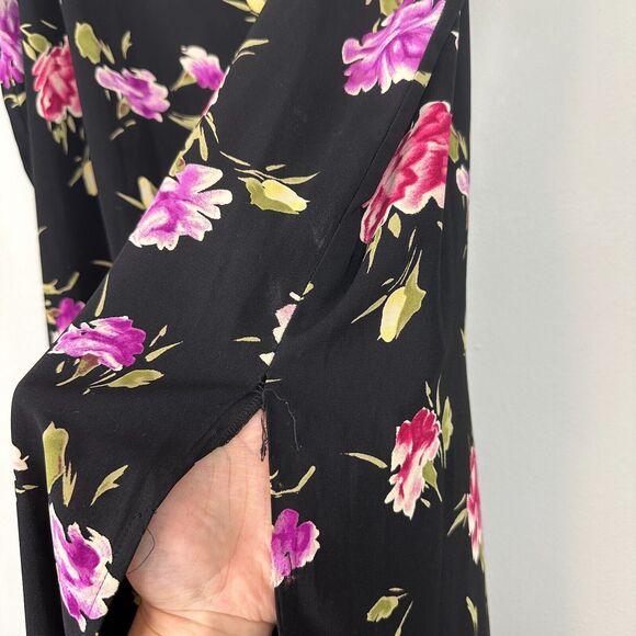 Vtg 90s Maxi Skirt XL Black Floral Straight Line Slit Cottage Granny Teacher Y2K - Picture 5 of 10